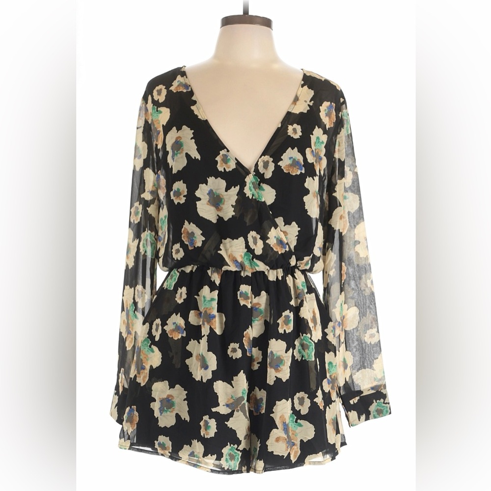 Astr Black and Cream Floral Romper